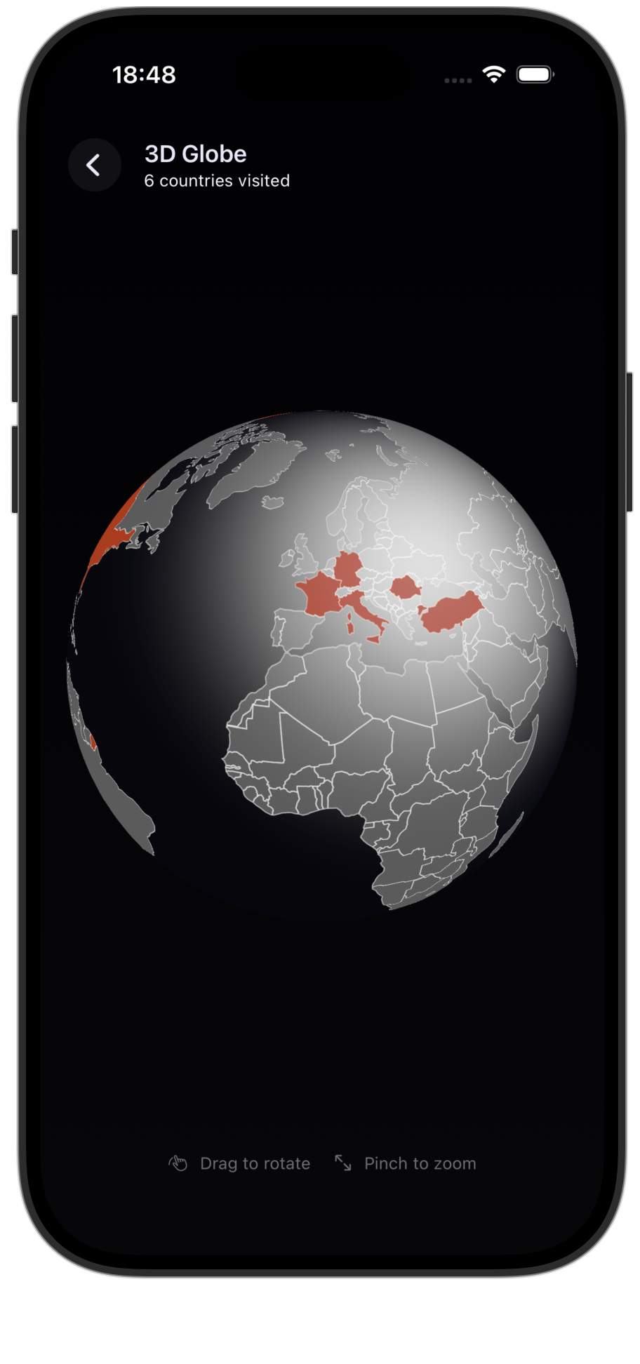 Zmew — 3D globe of visited countries