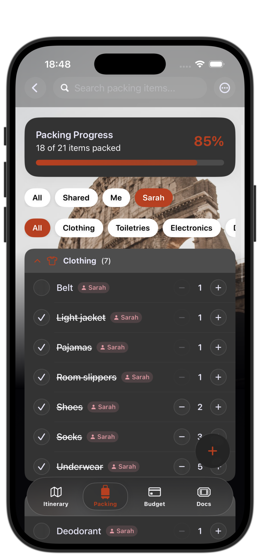 Zmew — packing list view